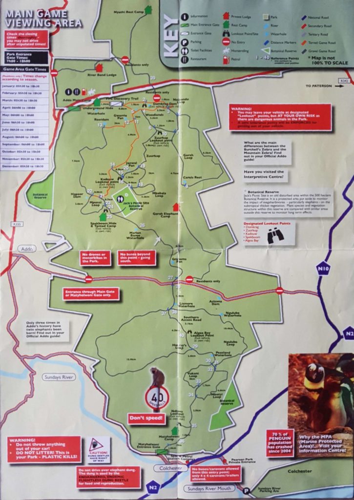carte remise à l'entrée du parc addo elephant ( road trip afrique du sud sunshine coast jusqu'à jeffreys bay )