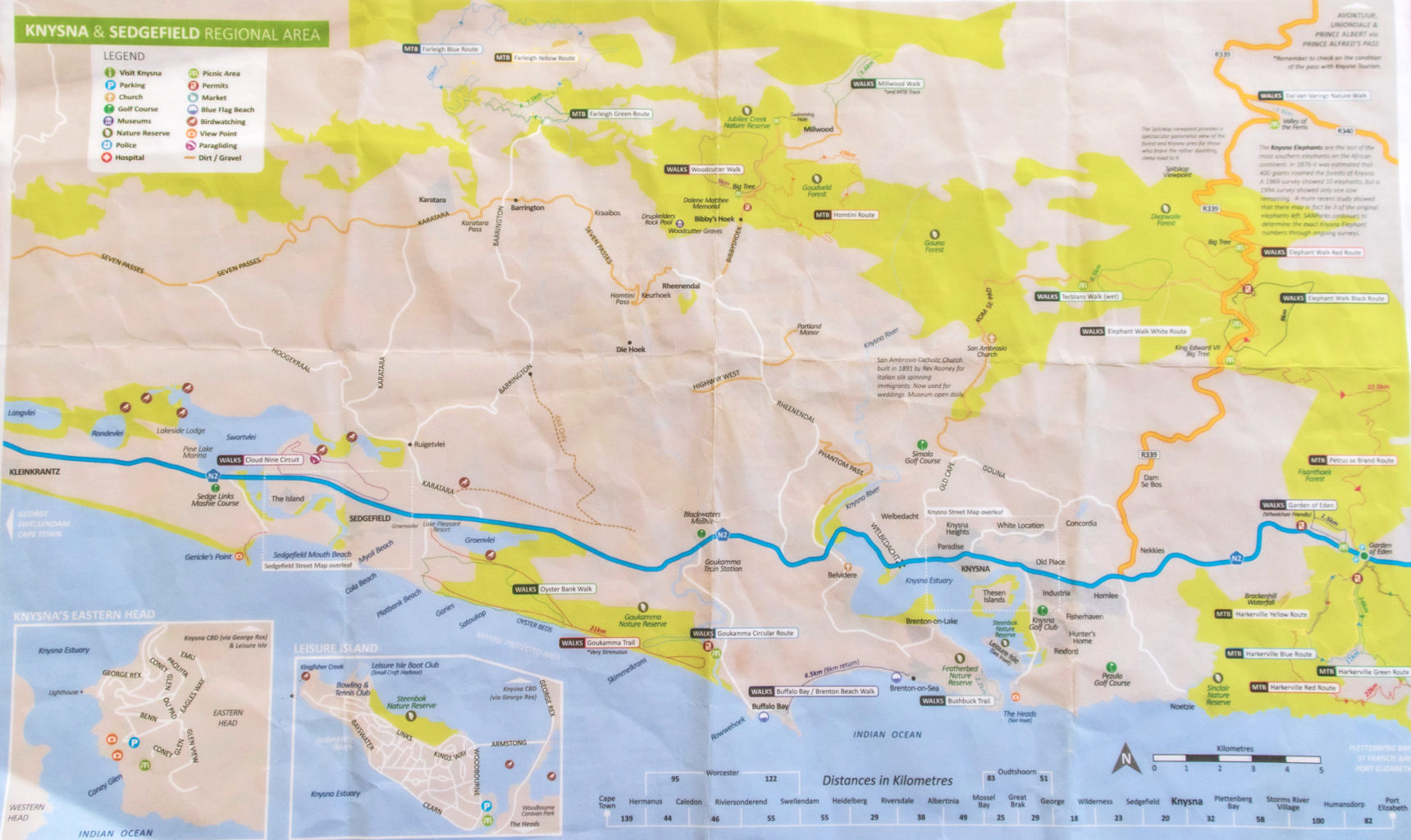carte de la baie de Knysna et de la Garden Route ( Road Trip octobre novembre 2019 Afrique du Sud )