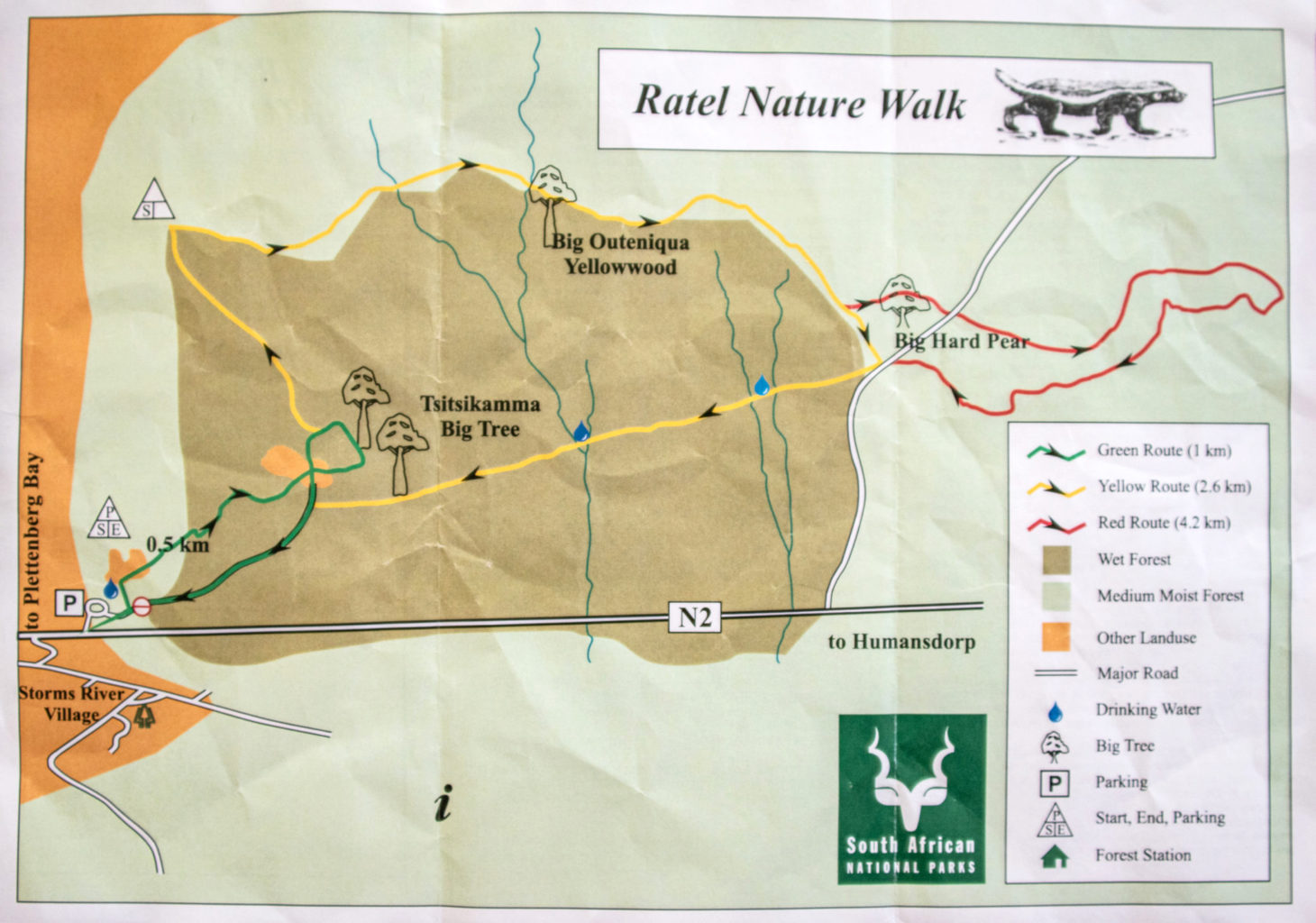 carte du Ratel Nature Walk : petite marche sur la Garden Route lors de notre Road Trip en Afrique du sud