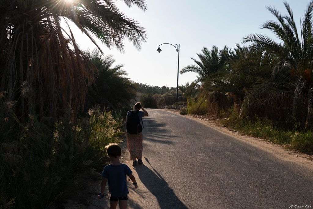 Oasis de Siwa ( Egypte ) : Marie et Nilsen route entre la guesthouse et les bains de Cléopâtre