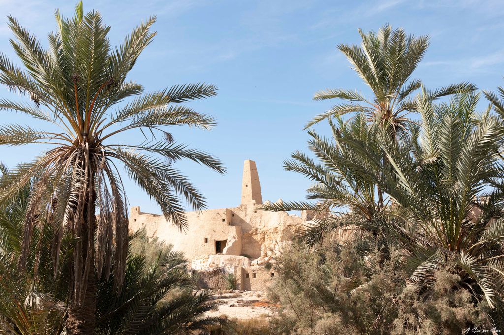 Façade du temple d'Amon depuis la route menant aux bains de Cléopatre lors de notre incursion dans l' oasis de Siwa en Egypte