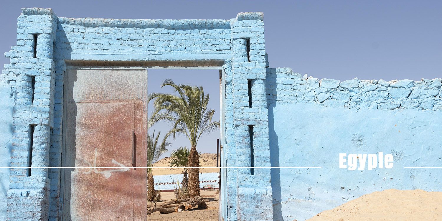 Egypte : porte bleu donnant sur un palmier