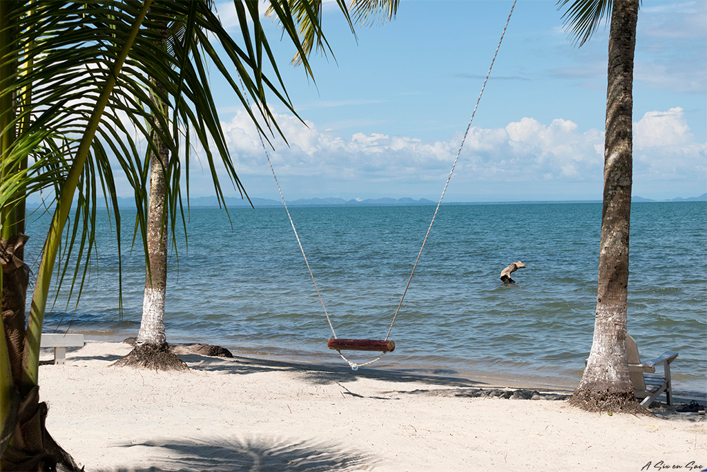 une balançoire sur la plage de playa blanca au nord de Livingston au Guatemala