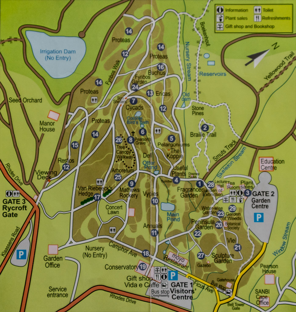 plan des jardins de Kirstenboch à Cape Town ( Afrique du Sud )