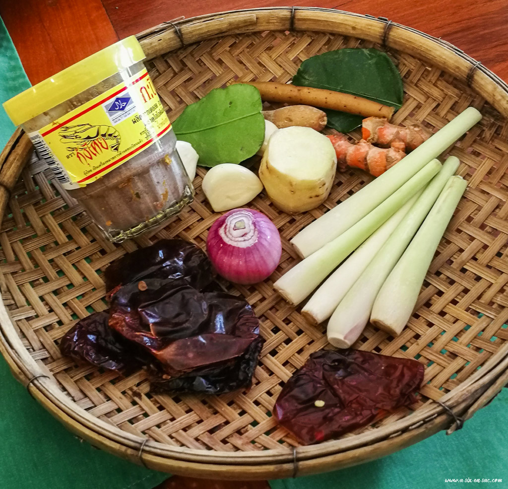 Ingrédients pour la préparation du Amok-Coconut Lyly-Battambang-Cambodge