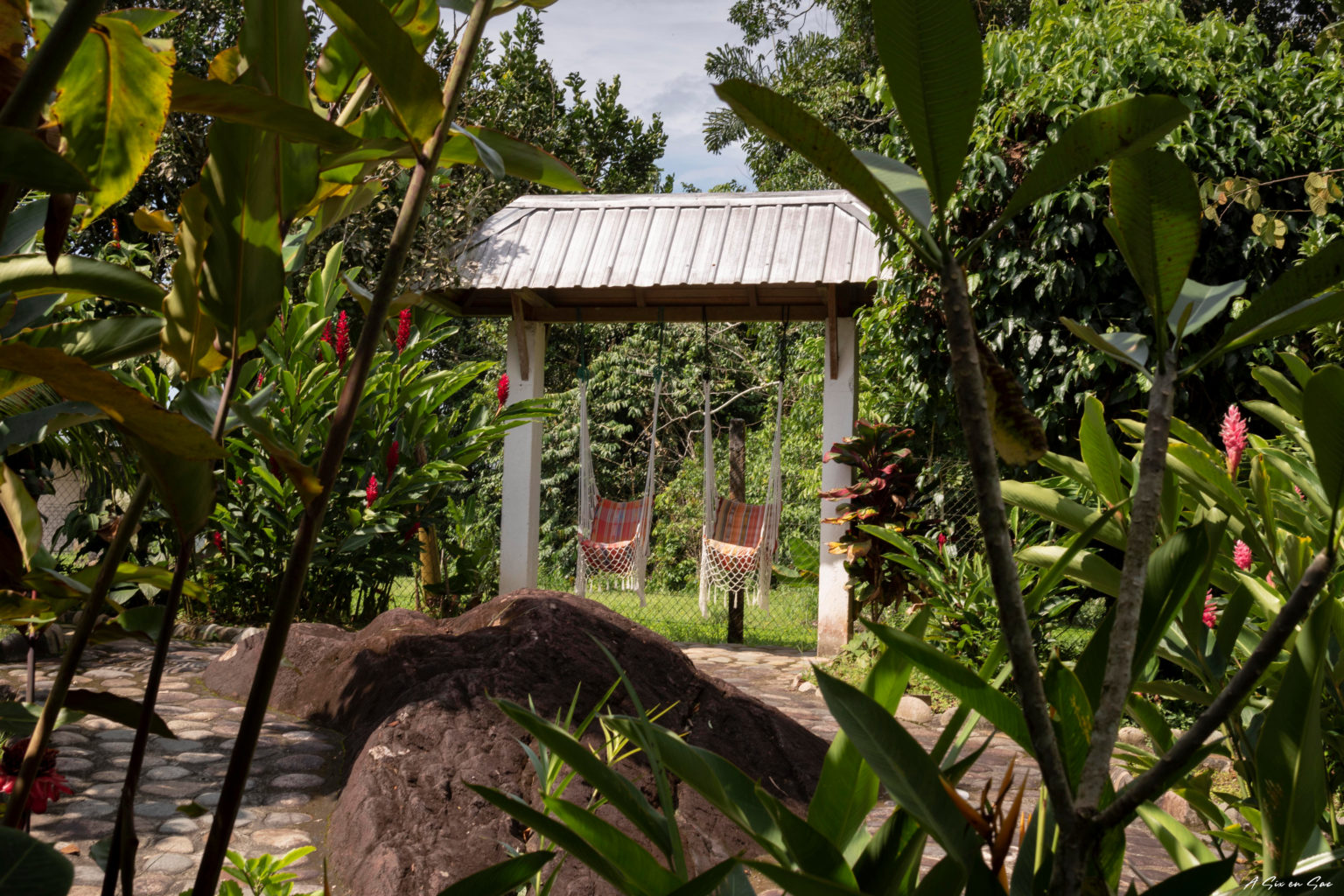 zone de détente au Banana Lodge à Puerto Misahualli, porte de l’ Amazonie en Equateur